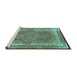 Sideview of Machine Washable Medallion Turquoise Traditional Area Rugs, wshtr4681turq