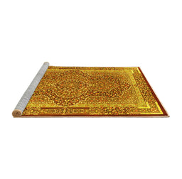 Sideview of Machine Washable Medallion Yellow Traditional Rug, wshtr4681yw