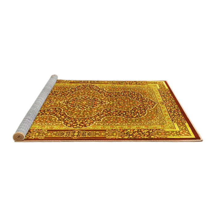 Sideview of Machine Washable Medallion Yellow Traditional Rug, wshtr4681yw