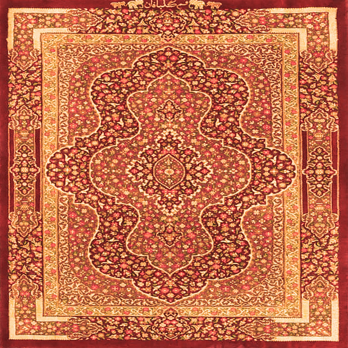 Round Machine Washable Medallion Orange Traditional Area Rugs, wshtr4681org