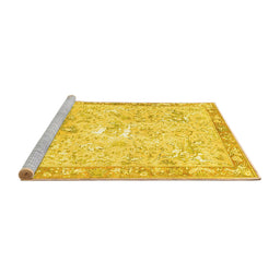 Sideview of Machine Washable Animal Yellow Traditional Rug, wshtr4682yw