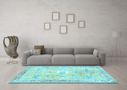 Machine Washable Animal Light Blue Traditional Rug in a Living Room, wshtr4682lblu