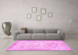 Machine Washable Animal Pink Traditional Rug in a Living Room, wshtr4682pnk