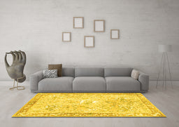 Machine Washable Animal Yellow Traditional Rug in a Living Room, wshtr4682yw