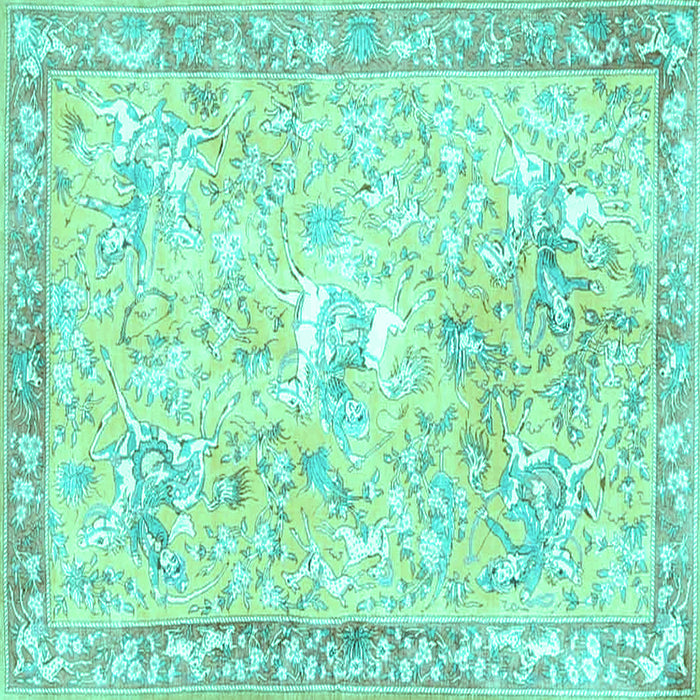 Square Machine Washable Animal Turquoise Traditional Area Rugs, wshtr4682turq