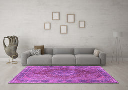 Machine Washable Medallion Purple Traditional Area Rugs in a Living Room, wshtr4683pur