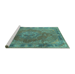 Sideview of Machine Washable Medallion Turquoise Traditional Area Rugs, wshtr4683turq