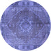 Round Machine Washable Medallion Blue Traditional Rug, wshtr4683blu