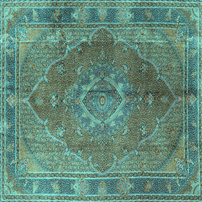 Square Medallion Turquoise Traditional Rug, tr4683turq