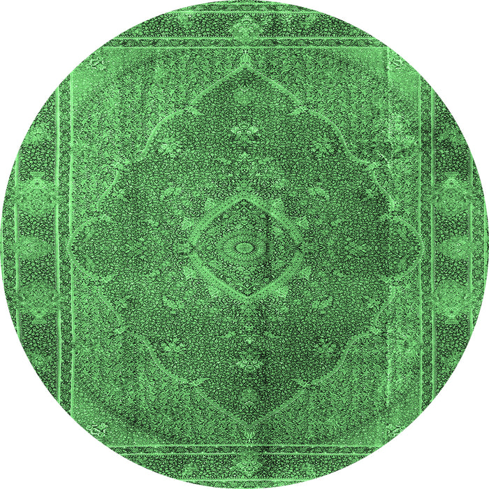 Round Medallion Emerald Green Traditional Rug, tr4683emgrn