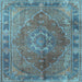 Square Machine Washable Medallion Light Blue Traditional Rug, wshtr4683lblu