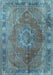 Machine Washable Medallion Light Blue Traditional Rug, wshtr4683lblu