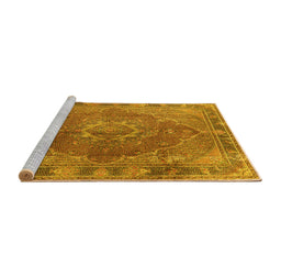 Sideview of Machine Washable Medallion Yellow Traditional Rug, wshtr4683yw