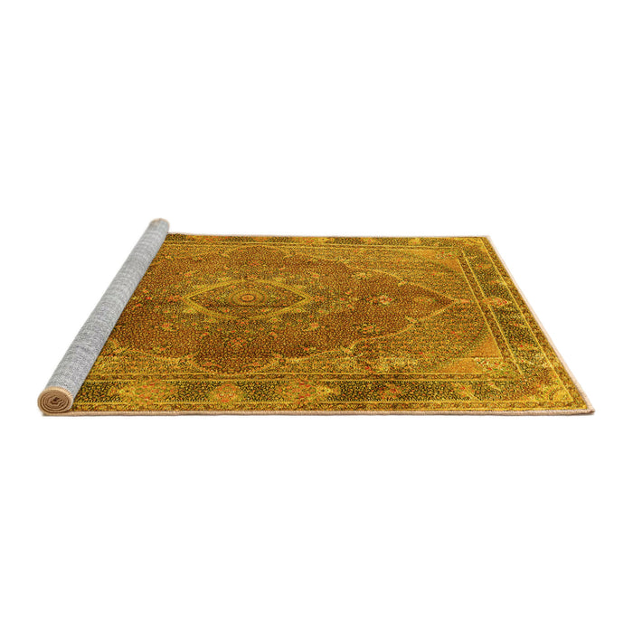 Sideview of Machine Washable Medallion Yellow Traditional Rug, wshtr4683yw