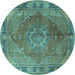 Round Medallion Turquoise Traditional Rug, tr4683turq