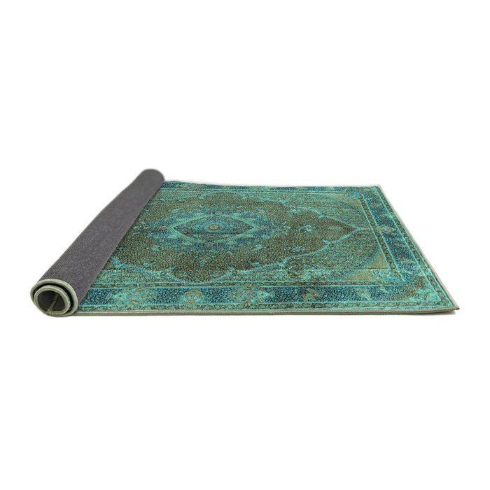 Sideview of Medallion Turquoise Traditional Rug, tr4683turq