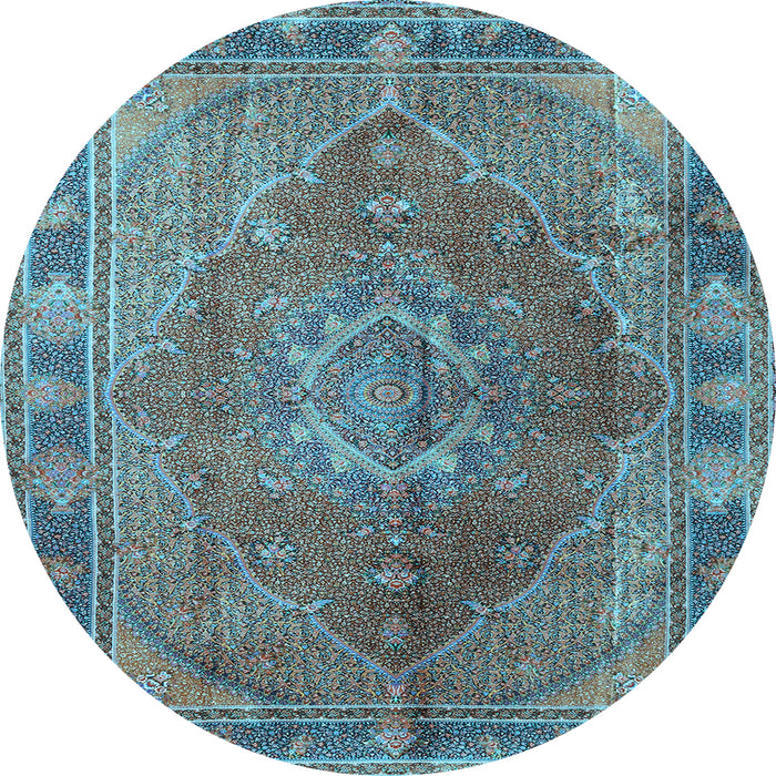 Round Medallion Light Blue Traditional Rug, tr4683lblu
