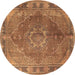 Round Medallion Brown Traditional Rug, tr4683brn