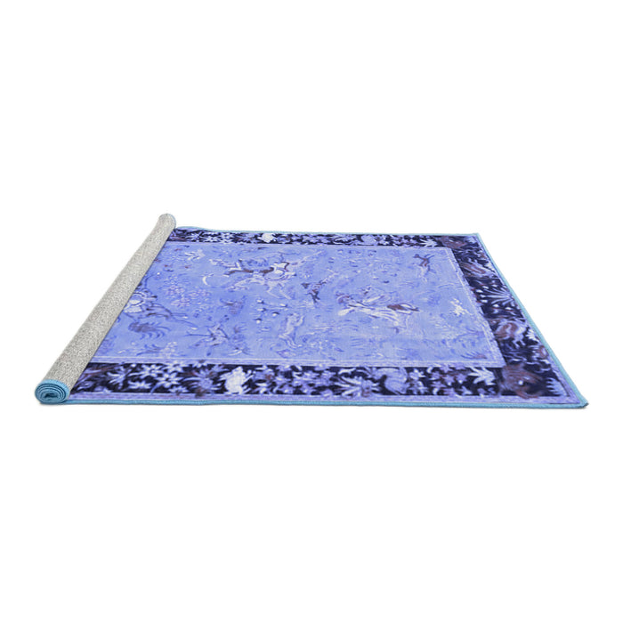 Sideview of Machine Washable Animal Blue Traditional Rug, wshtr4684blu