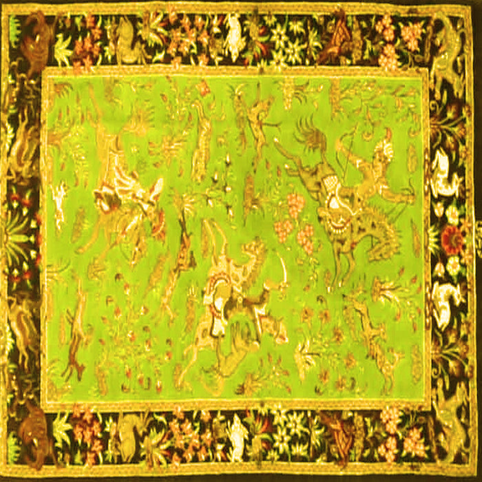 Square Animal Yellow Traditional Rug, tr4684yw