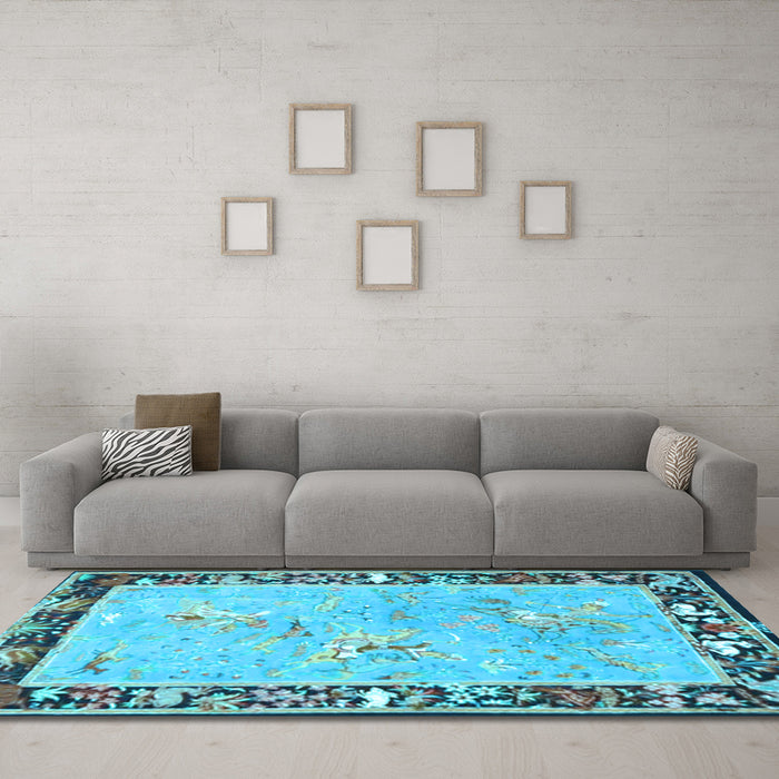 Machine Washable Animal Light Blue Traditional Rug in a Living Room, wshtr4684lblu