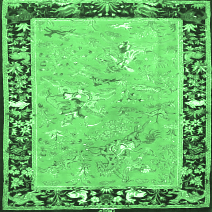 Square Machine Washable Animal Emerald Green Traditional Area Rugs, wshtr4684emgrn