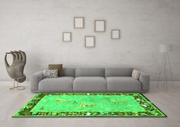 Machine Washable Animal Green Traditional Area Rugs in a Living Room,, wshtr4684grn