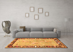Machine Washable Animal Orange Traditional Area Rugs in a Living Room, wshtr4684org