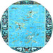 Round Machine Washable Animal Light Blue Traditional Rug, wshtr4684lblu