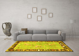 Machine Washable Animal Yellow Traditional Rug in a Living Room, wshtr4684yw