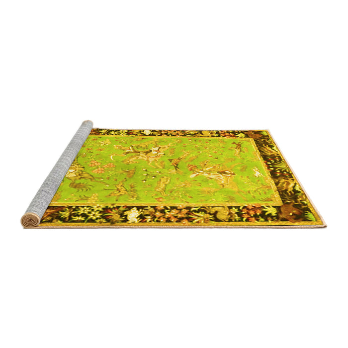 Sideview of Machine Washable Animal Yellow Traditional Rug, wshtr4684yw