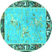 Round Animal Turquoise Traditional Rug, tr4684turq