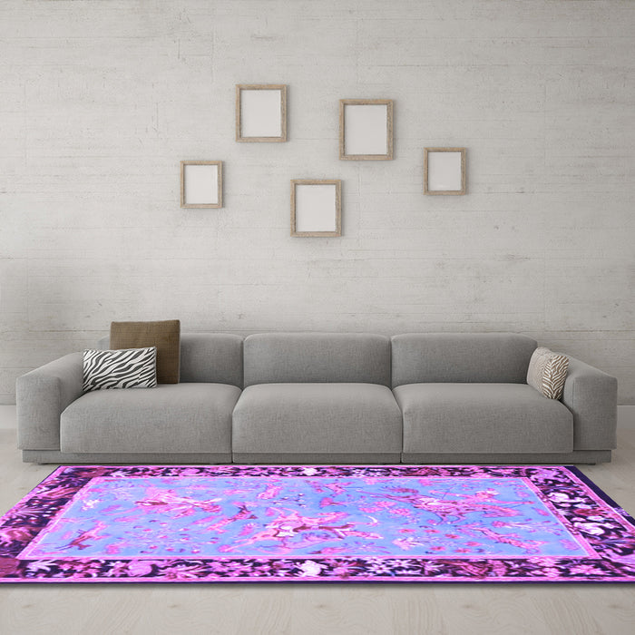 Machine Washable Animal Purple Traditional Area Rugs in a Living Room, wshtr4684pur