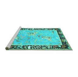 Sideview of Machine Washable Animal Turquoise Traditional Area Rugs, wshtr4684turq