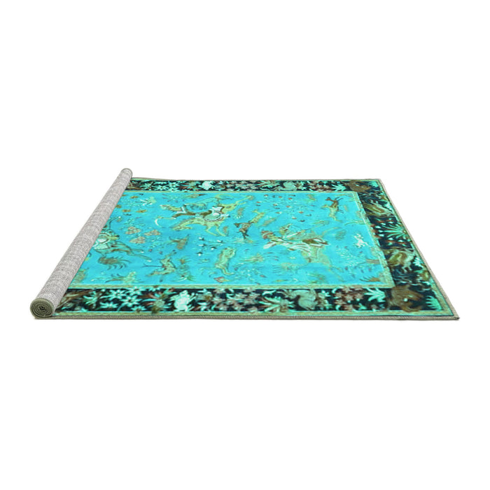 Sideview of Machine Washable Animal Turquoise Traditional Area Rugs, wshtr4684turq