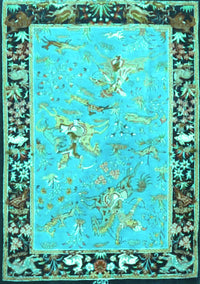 Animal Turquoise Traditional Rug, tr4684turq