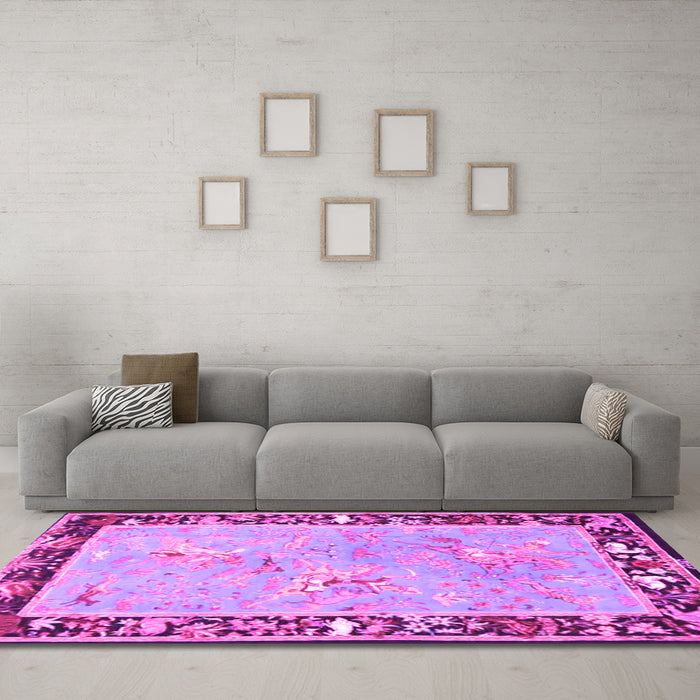 Machine Washable Animal Pink Traditional Rug in a Living Room, wshtr4684pnk