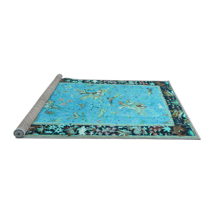 Sideview of Machine Washable Animal Light Blue Traditional Rug, wshtr4684lblu