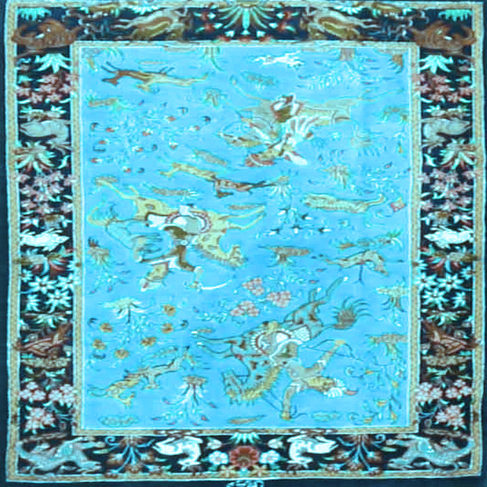Square Machine Washable Animal Light Blue Traditional Rug, wshtr4684lblu
