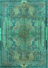 Medallion Turquoise Traditional Rug, tr4685turq