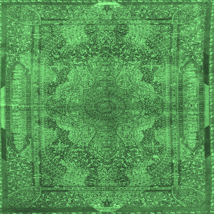 Square Machine Washable Medallion Emerald Green Traditional Area Rugs, wshtr4685emgrn