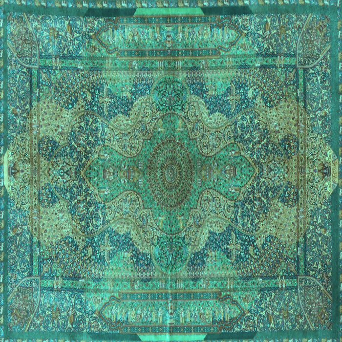 Square Machine Washable Medallion Turquoise Traditional Area Rugs, wshtr4685turq