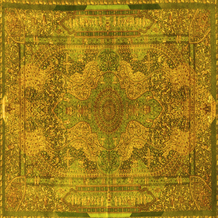 Square Machine Washable Medallion Yellow Traditional Rug, wshtr4685yw