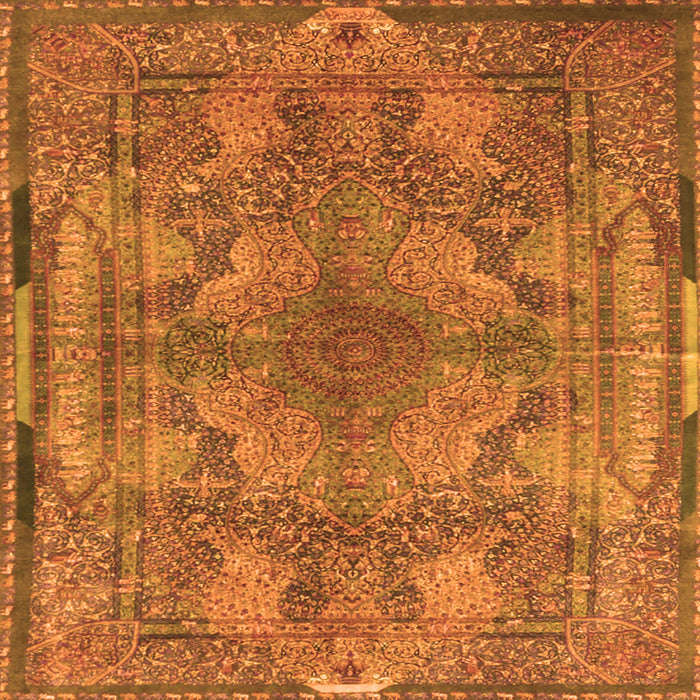 Round Machine Washable Medallion Orange Traditional Area Rugs, wshtr4685org