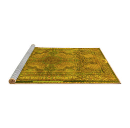 Sideview of Machine Washable Medallion Yellow Traditional Rug, wshtr4685yw