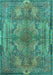 Machine Washable Medallion Turquoise Traditional Area Rugs, wshtr4685turq