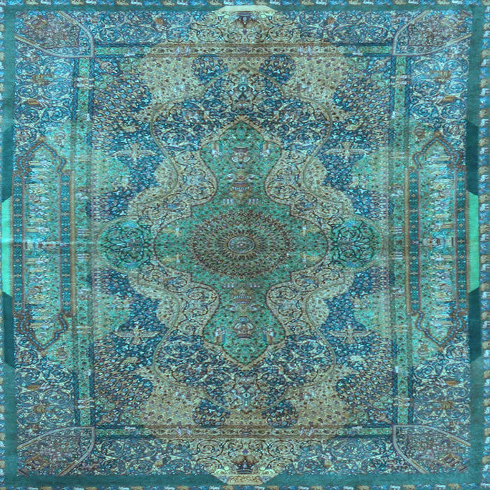 Square Machine Washable Medallion Light Blue Traditional Rug, wshtr4685lblu