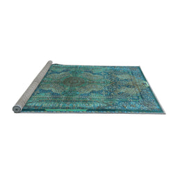 Sideview of Machine Washable Medallion Light Blue Traditional Rug, wshtr4685lblu