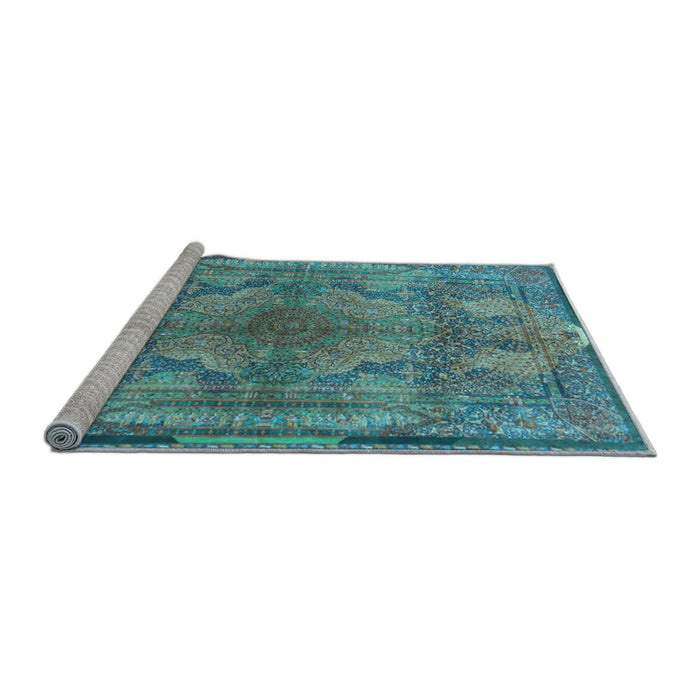 Sideview of Machine Washable Medallion Light Blue Traditional Rug, wshtr4685lblu