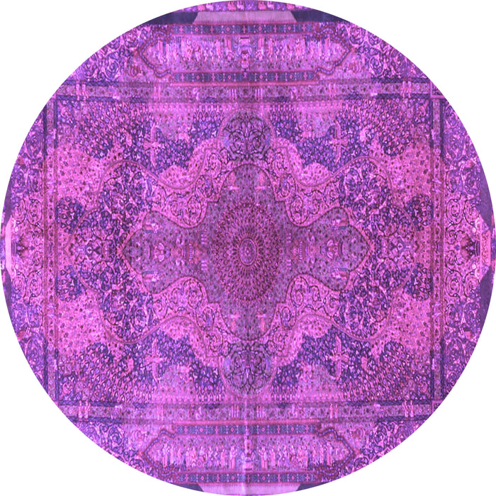 Round Machine Washable Medallion Purple Traditional Area Rugs, wshtr4685pur